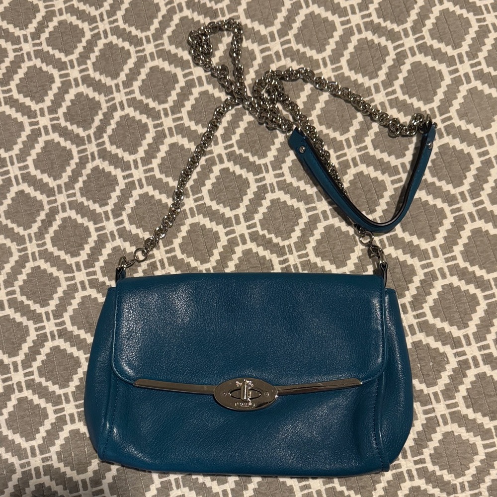 Coach Teal Leather Crossbody Bag with Chain Strap